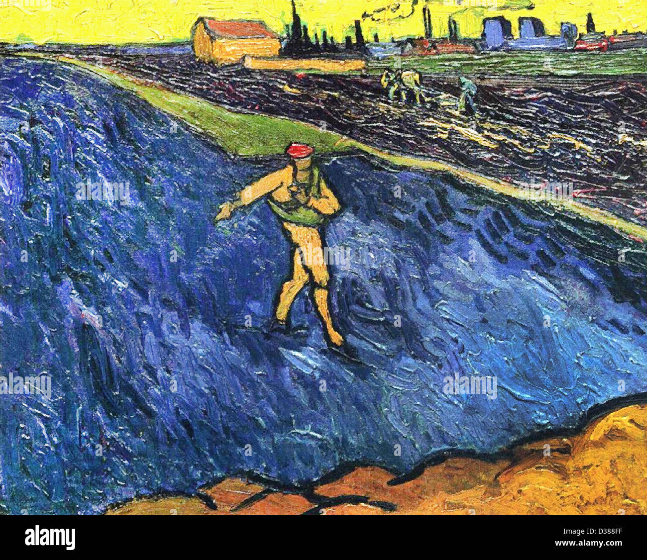 Vincent Van Gogh, der Sämann Stadtrand von Arles im Hintergrund. 1888