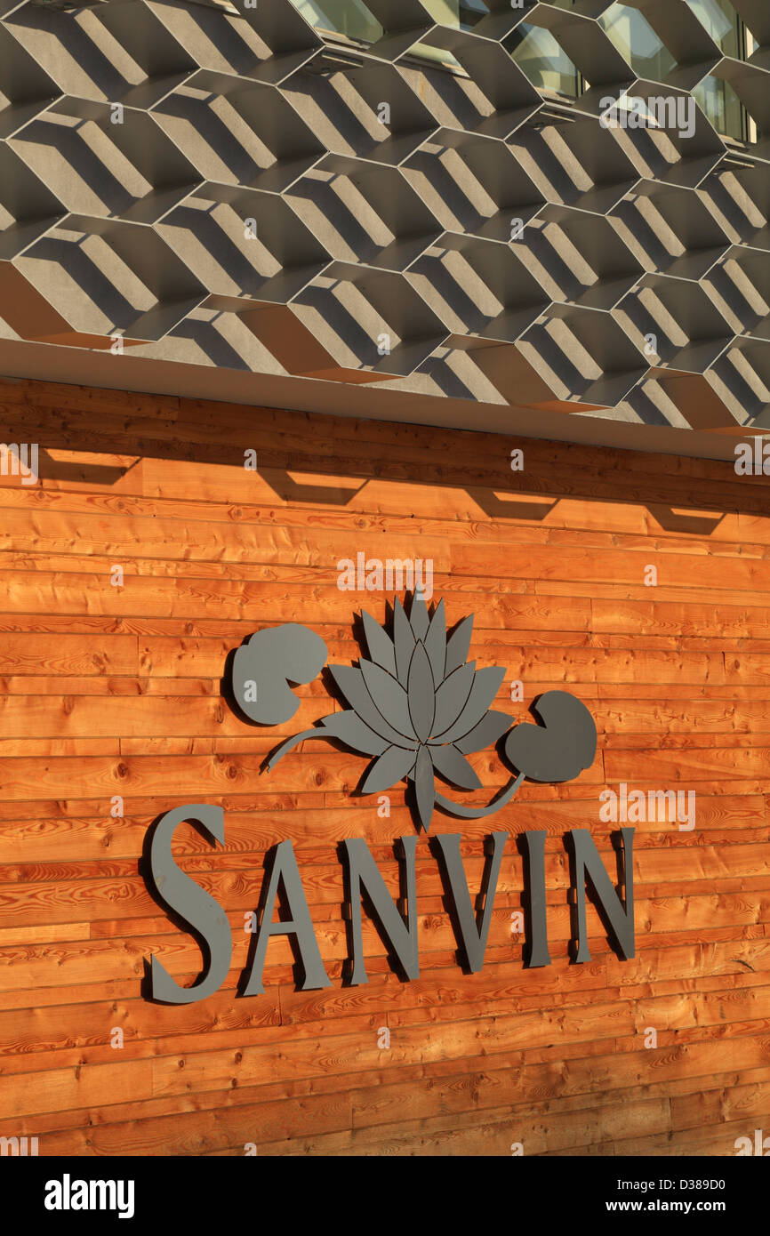 Das Logo des Weingut Sanvin, Okoc, Slowakische Wein Region Süd. Stockfoto