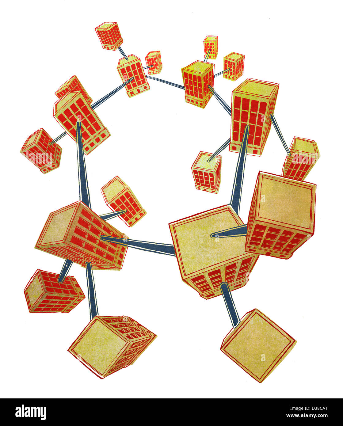 Business-Netzwerk in Form von Molekülstruktur vor weißem Hintergrund Stockfoto