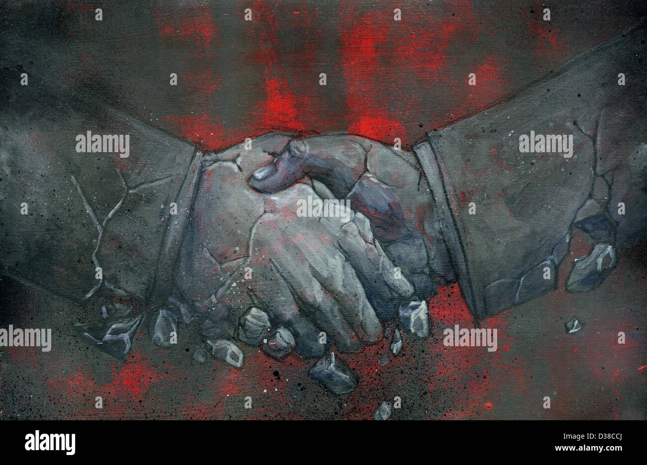 Anschauliches Bild der Geschäftsleute Händeschütteln, Konflikte in Partnerschaft darstellt Stockfoto