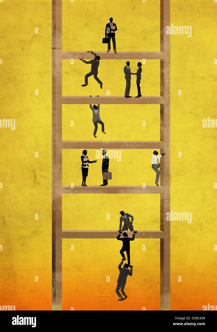 Anschauliches Bild von Geschäftsleuten auf Leiter, Hierarchie darstellt Stockfoto