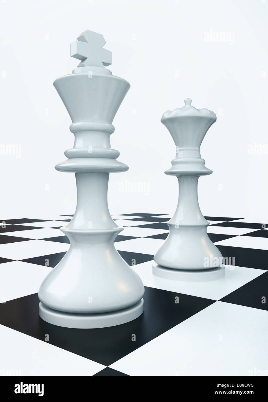 Anschauliches Bild der König und die Königin am Schachbrett, Kampf der Geschlechter darstellt Stockfoto