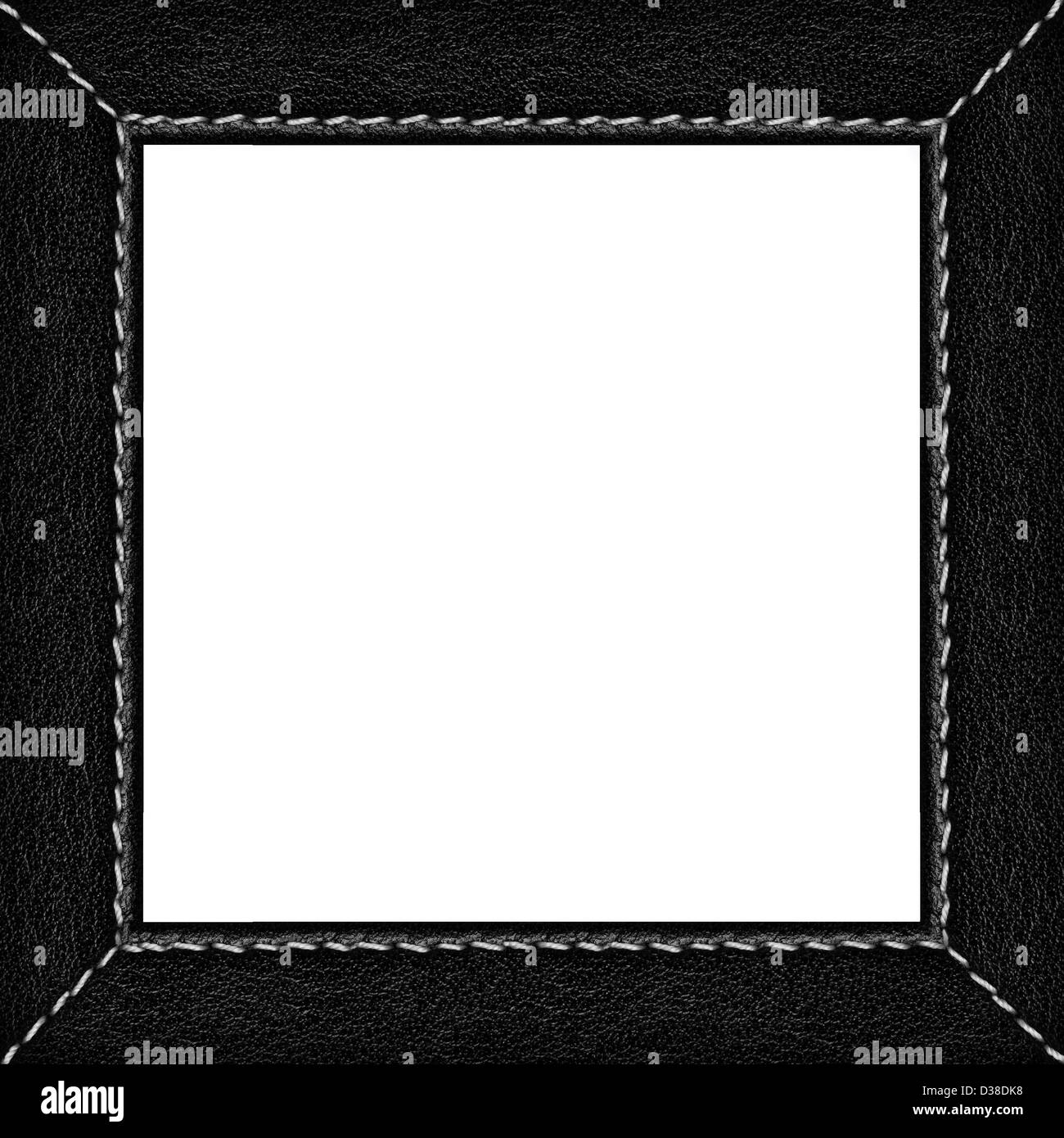 Bilderrahmen aus schwarzem Leder mit Naht isoliert auf weißem Hintergrund Stockfoto