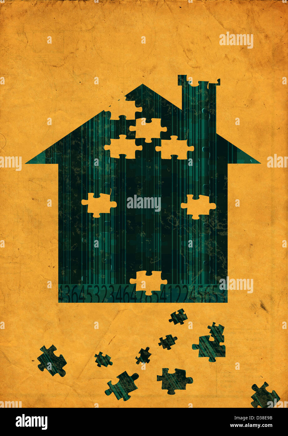 Anschauliches Bild von Haus aus mit Puzzle-Blöcke, Zahlung der Hypothek darstellt Stockfoto