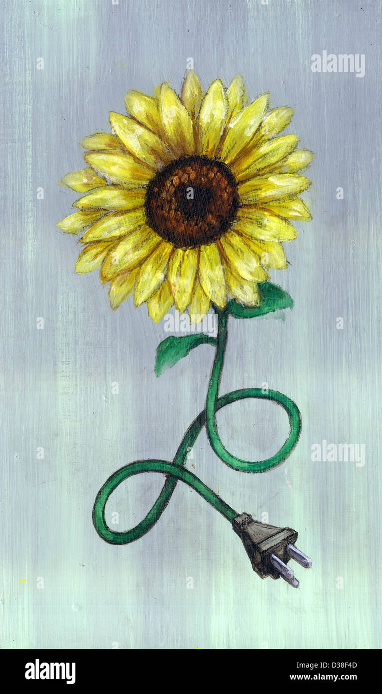 Anschauliches Bild des Steckers verbinden mit Blume, grünen Energie darstellt Stockfoto