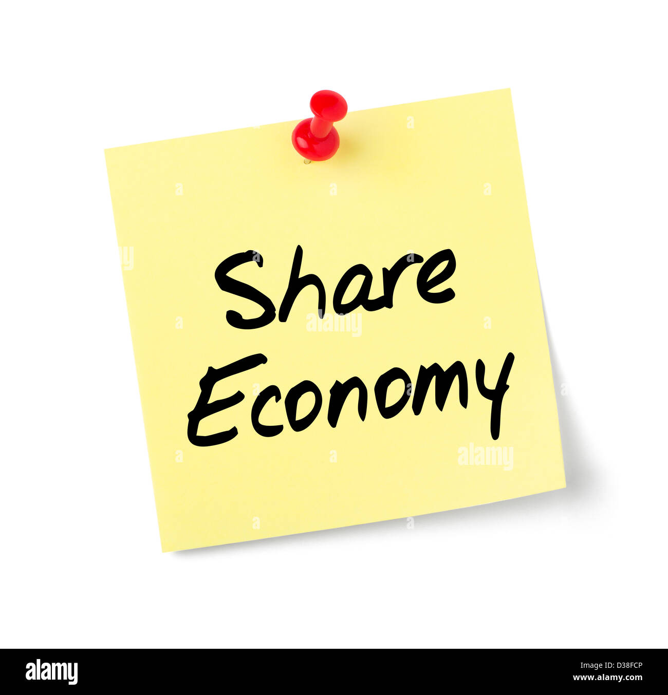 Gelbes Papier-Schuldbrief mit Text Share Economy Stockfoto