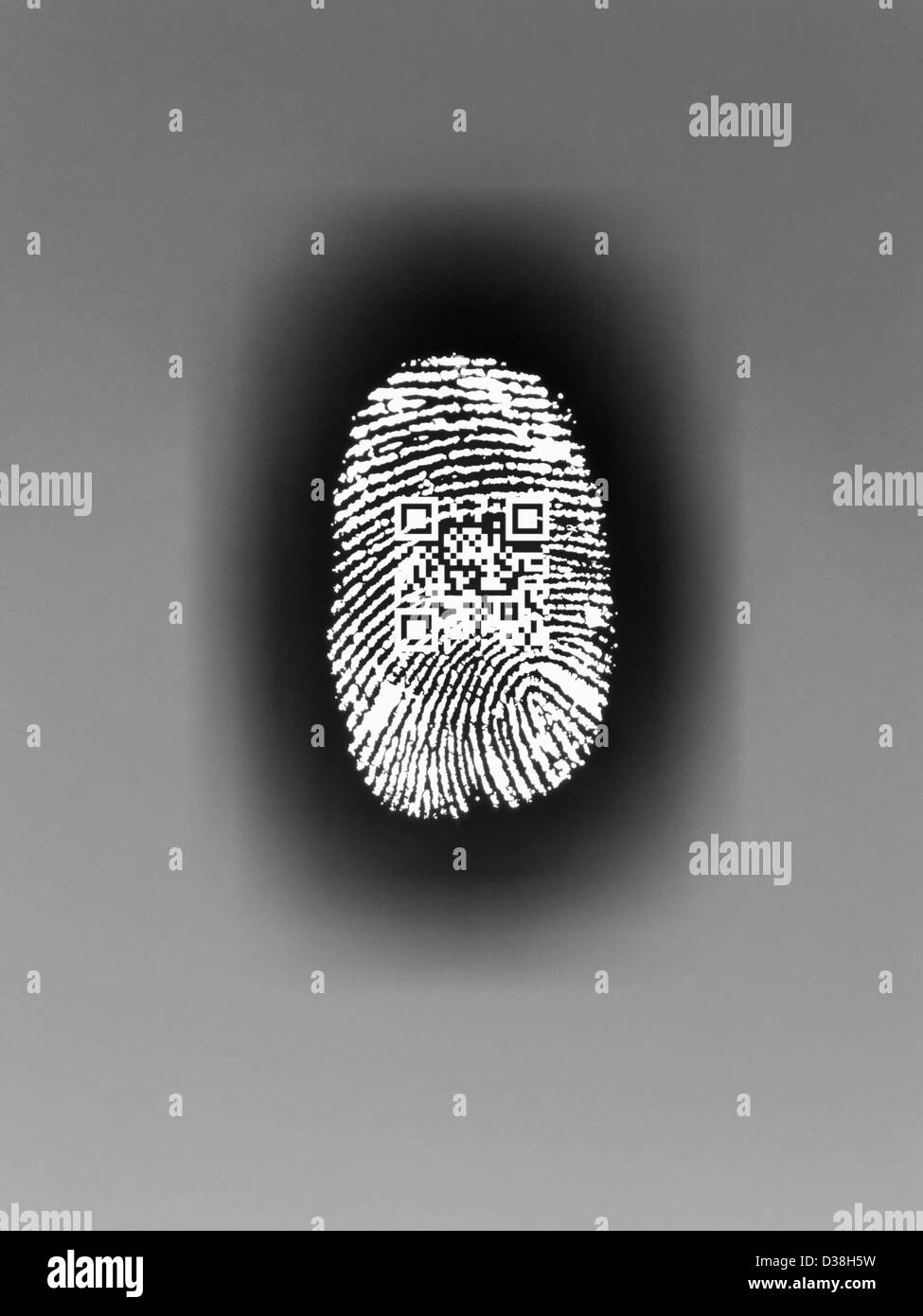 QR-Code im Fingerabdruck Stockfoto