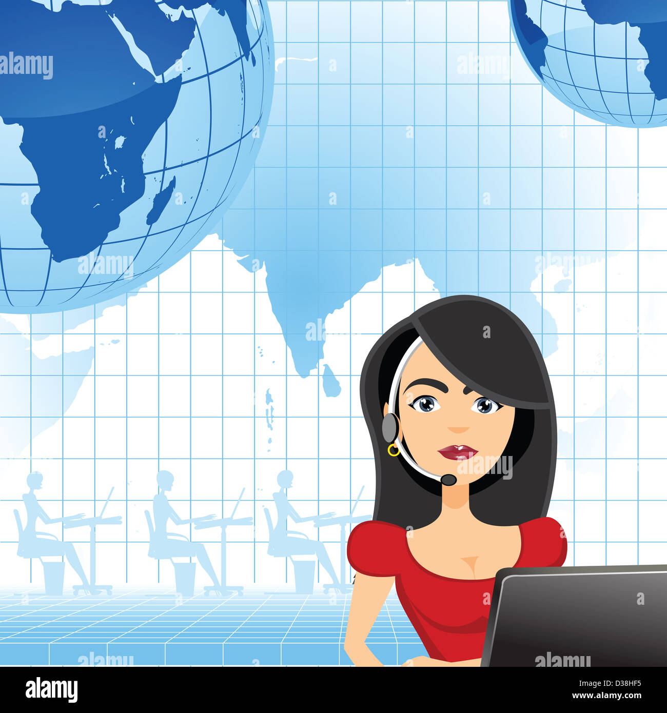 Weibliche Mitarbeiter des Kundendienstes mit Indien in der Karte hervorgehoben Stockfoto