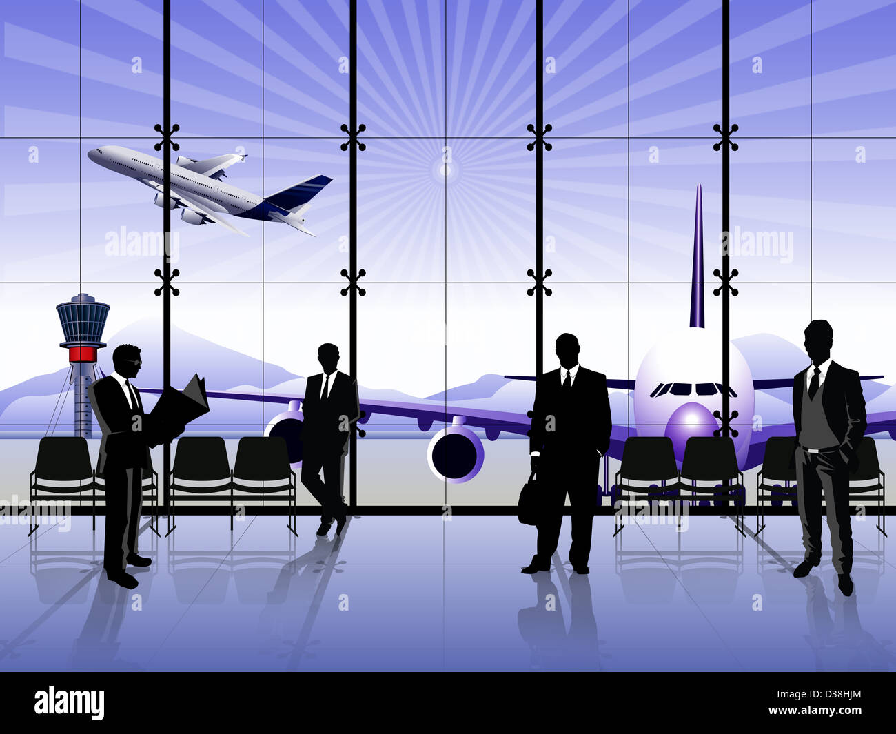 Geschäftsleute, die an einer Flughafen-Lounge wartet Stockfoto