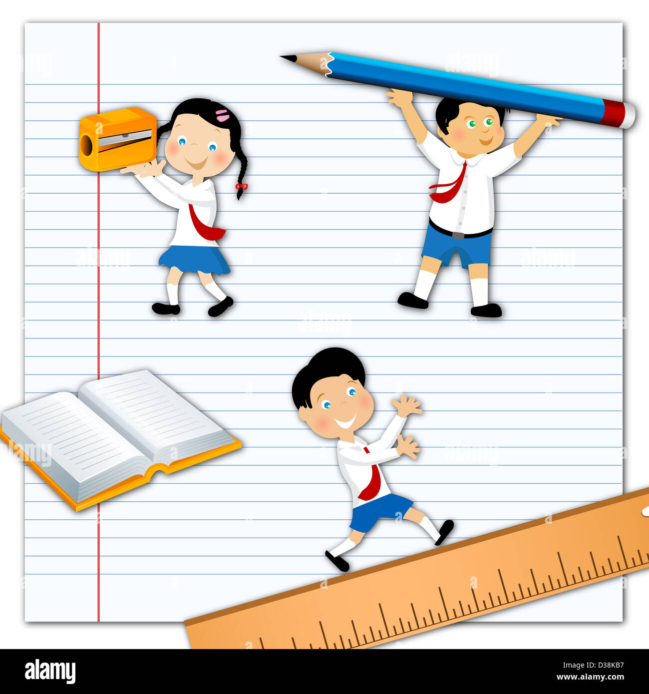 Schulkinder mit Briefpapier Stockfoto