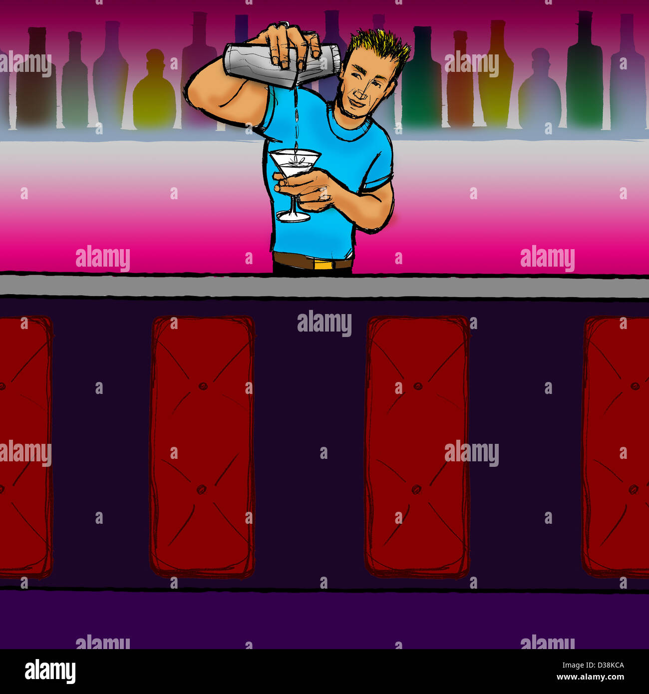 Barkeeper machen einen Cocktail in einer Bar Theke Stockfoto