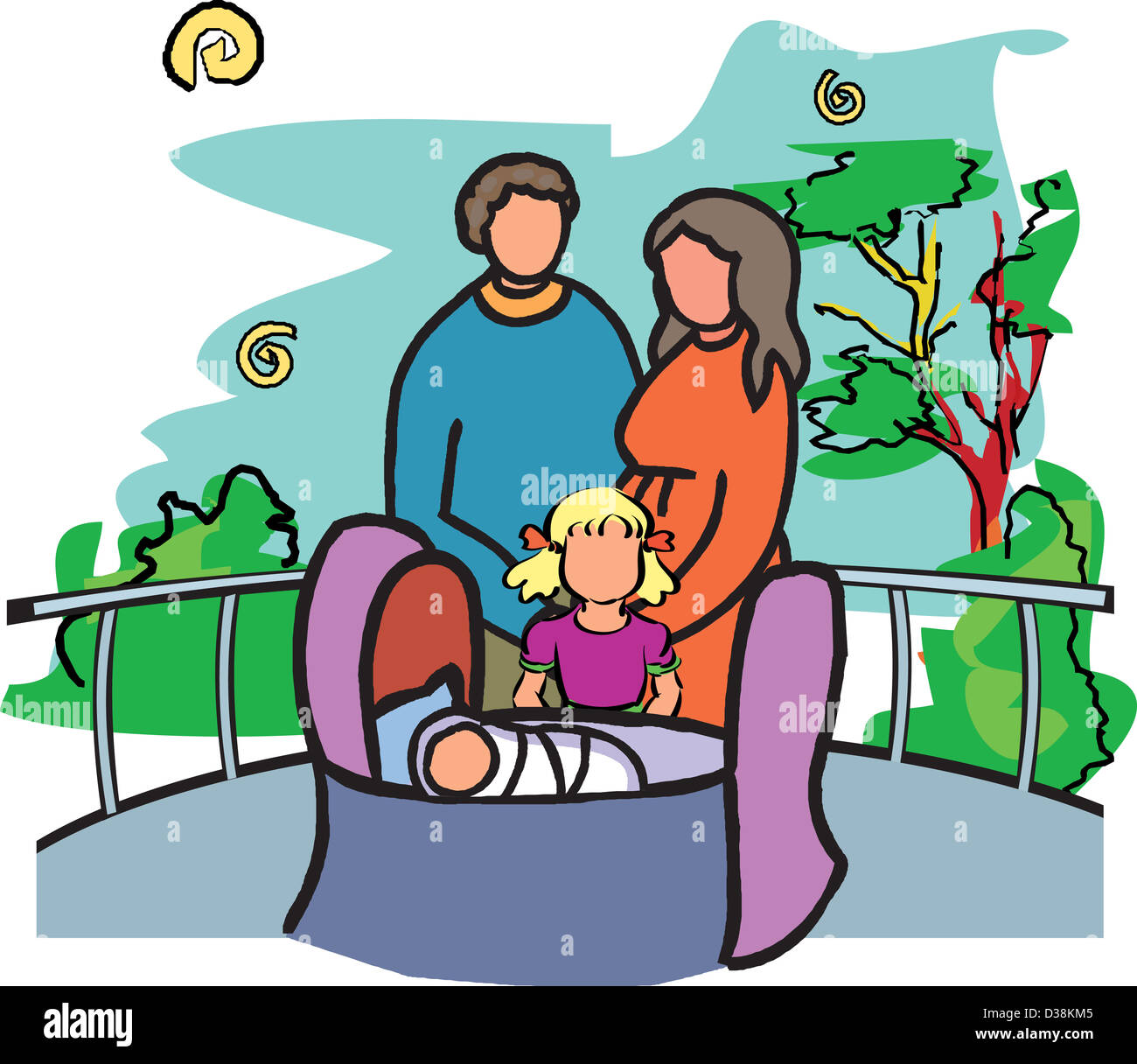 Paar mit zwei Kindern in einem park Stockfoto