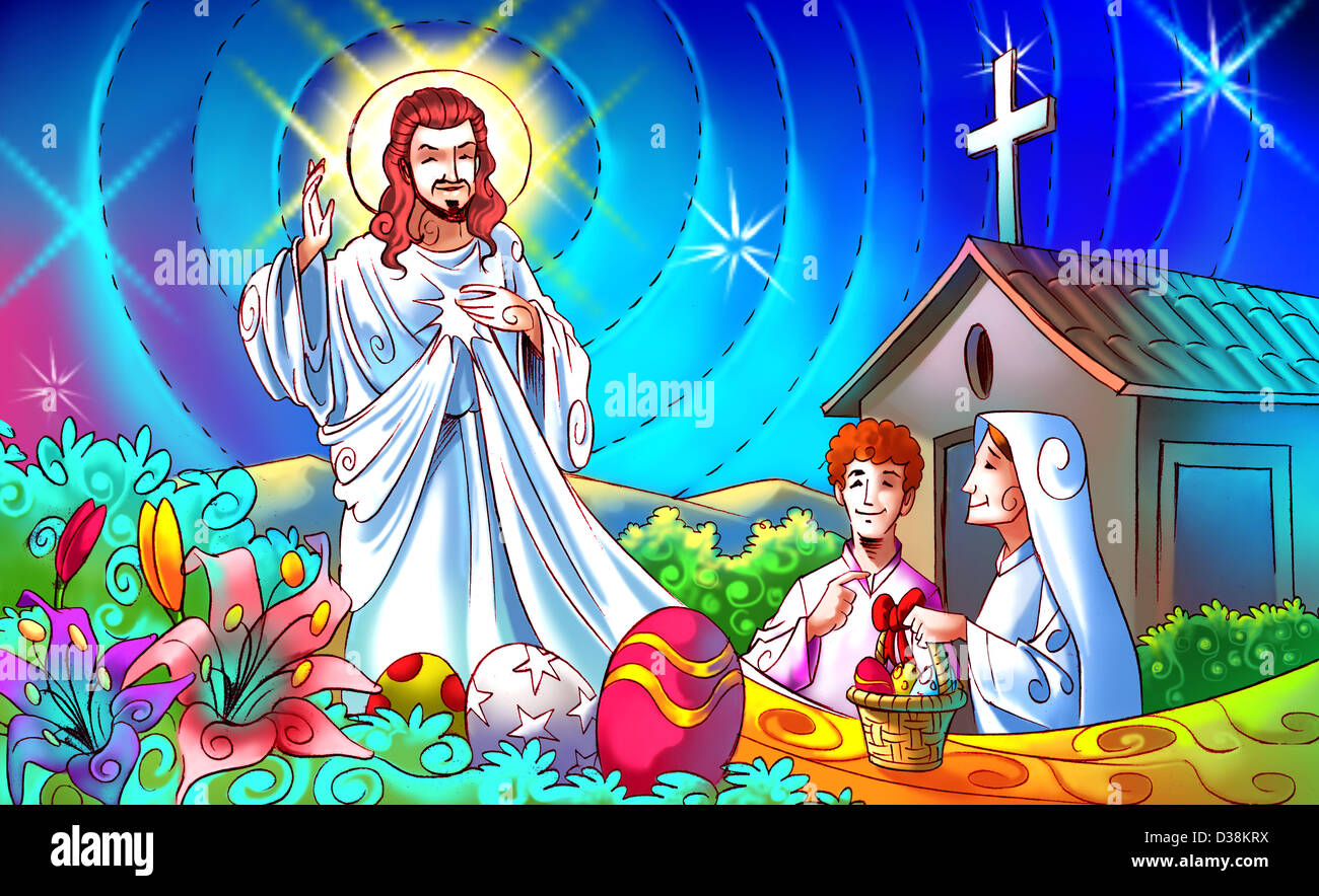 Jesus Christus segnet eine Familie Stockfoto