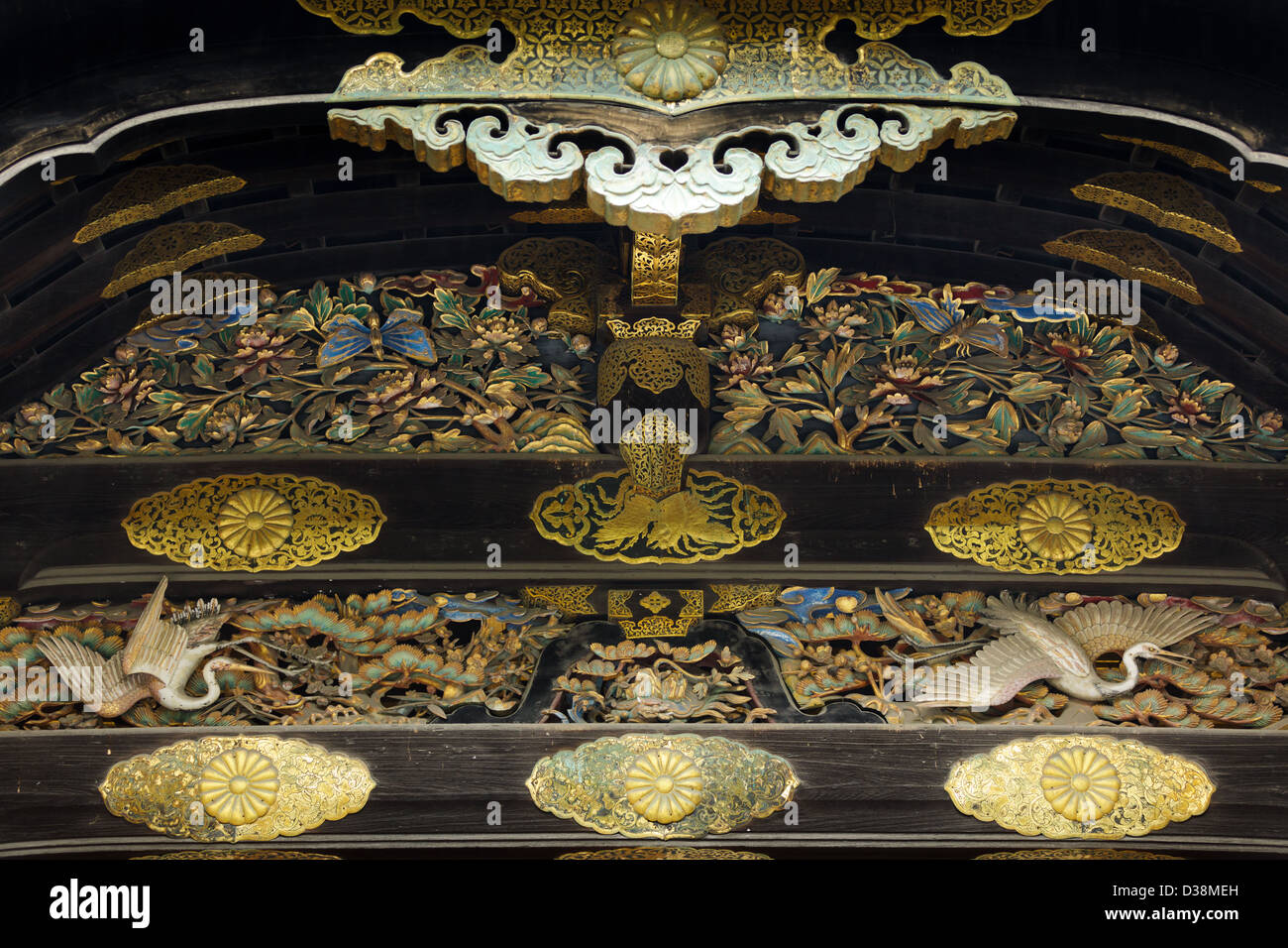 Religiöse aus Holz schnitzen auf Ninomaru Tempel, Kaiserpalast Kyoto, Japan Stockfoto