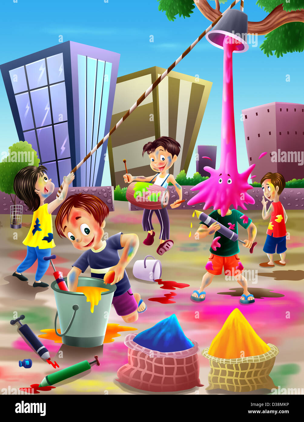 Kinder feiern Holi-Fest Stockfoto