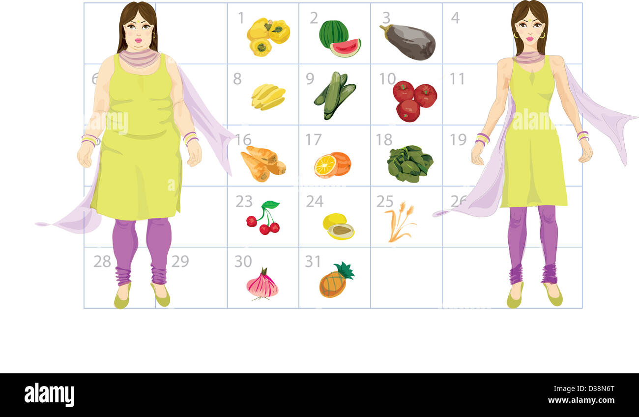 Diät-Kalender für Fett zu dünn Stockfoto