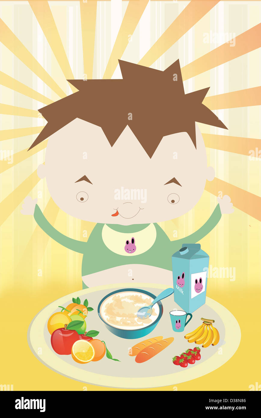 Junge mit Frühstück Stockfoto