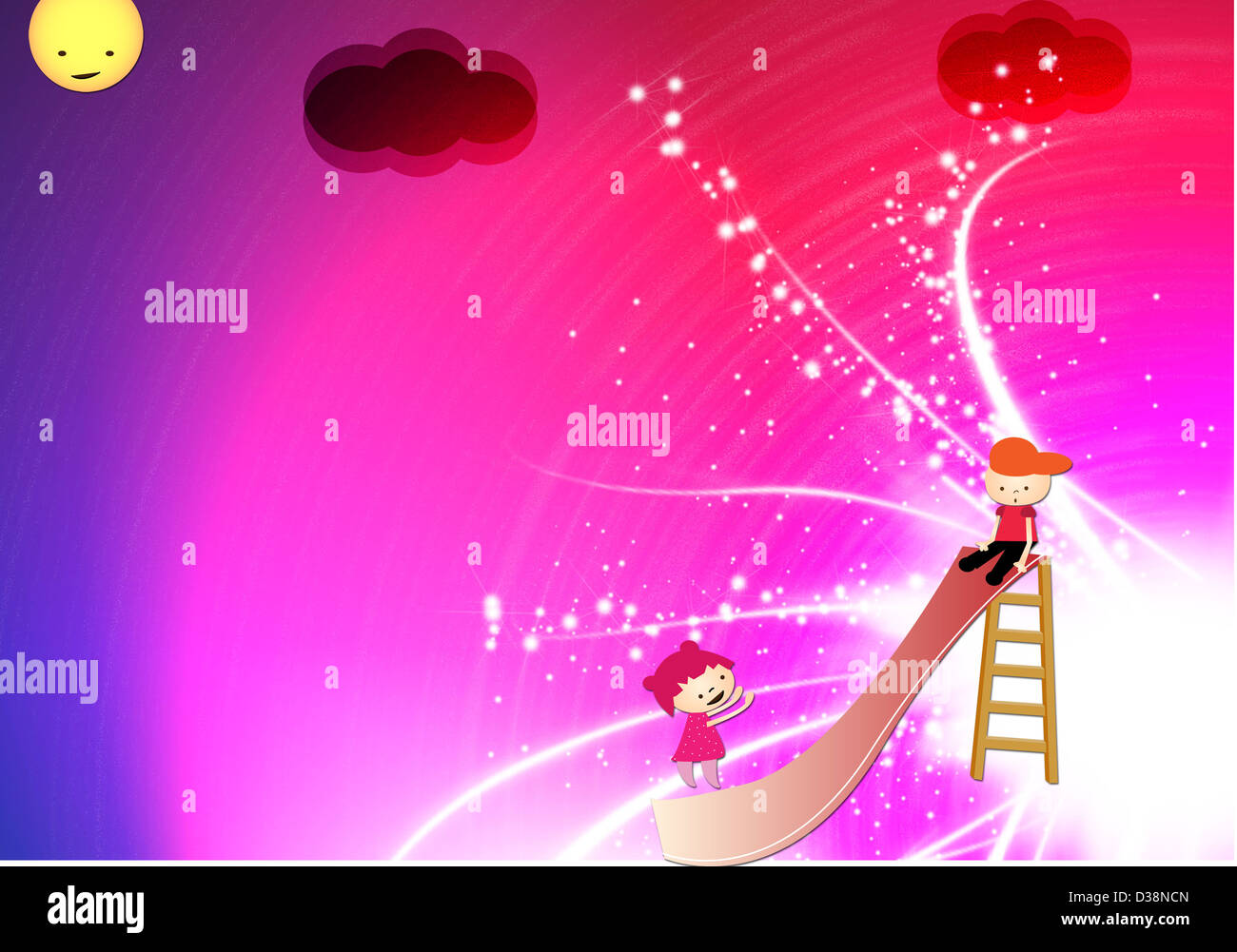 Junge Rutschen auf einer Folie Stockfoto