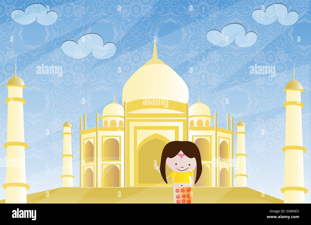 Mädchen steht vor einem Mausoleum, Taj Mahal, Agra, Uttar Pradesh, Indien Stockfoto