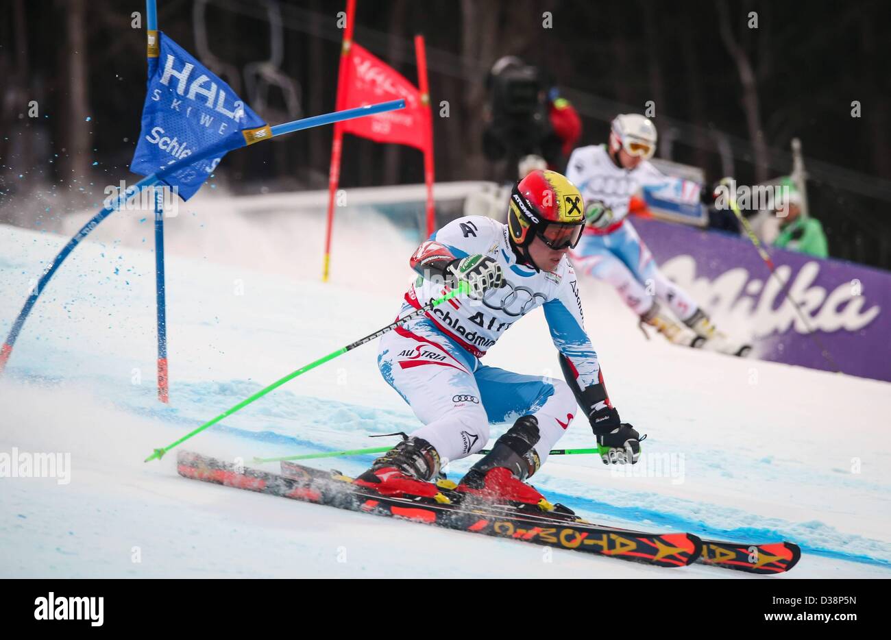 12 02 2013 12 02 2013 Planai Schladming AUT FIS World Championships Ski Alpin Team Wettbewerb im Bild Marcel Hirscher AUT Ski Alpine Ski World Cup Stockfoto