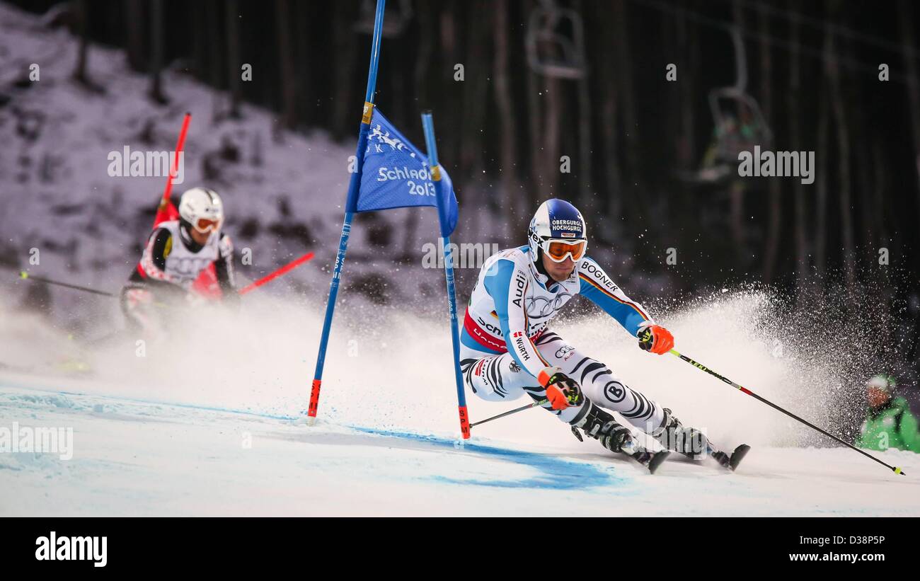 12 02 2013 12 02 2013 Planai Schladming AUT FIS World Championships Ski Alpin Team Wettbewerb im Bild Fritz Dopfer Ger Ski Alpine Ski World Cup Stockfoto