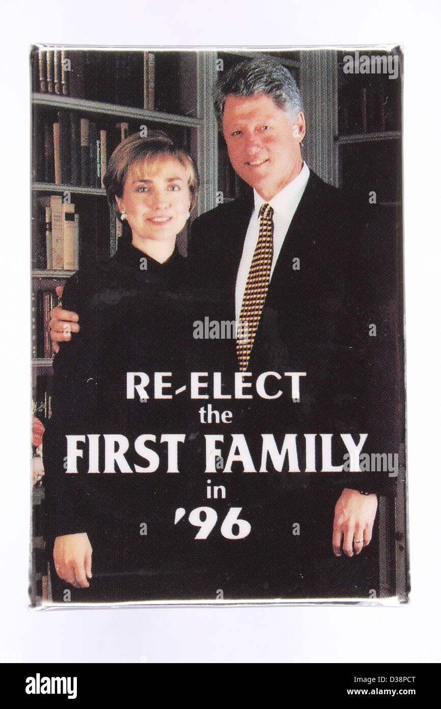 Eine 1996 USA Präsidentenkampagne Schaltfläche Pin mit Bill Clinton und First Lady Hillary Rodham Clinton Stockfoto