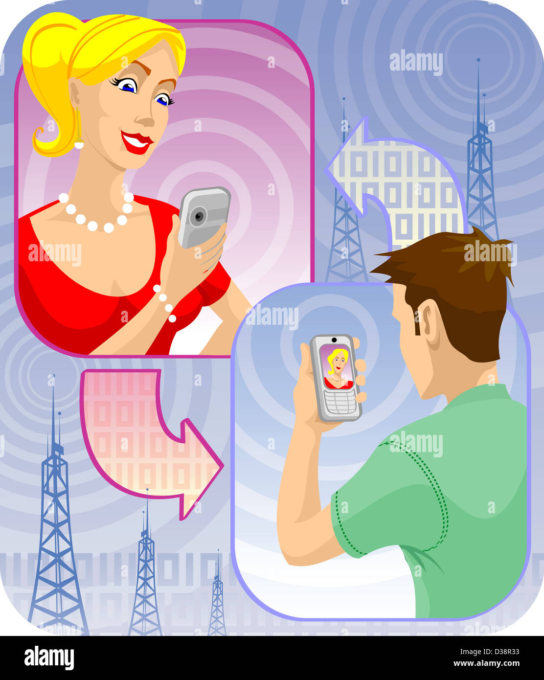 Mann video Voice Chat über das Mobiltelefon mit einer Frau Stockfoto