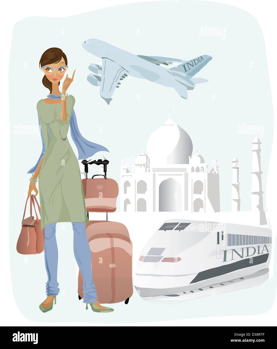 Frau mit ihrem Gepäck in der Nähe ein Mausoleum, Taj Mahal, Agra, Uttar Pradesh, Indien Stockfoto