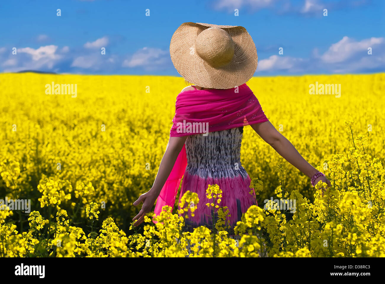 Junge Frau, Blick auf die schöne Landschaft Stockfoto