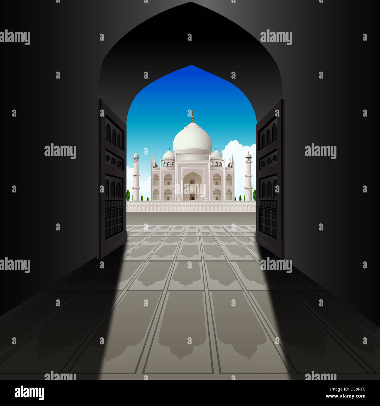 Mausoleum von einem Bogen, Taj Mahal, Agra, Uttar Pradesh, Indien betrachtet Stockfoto