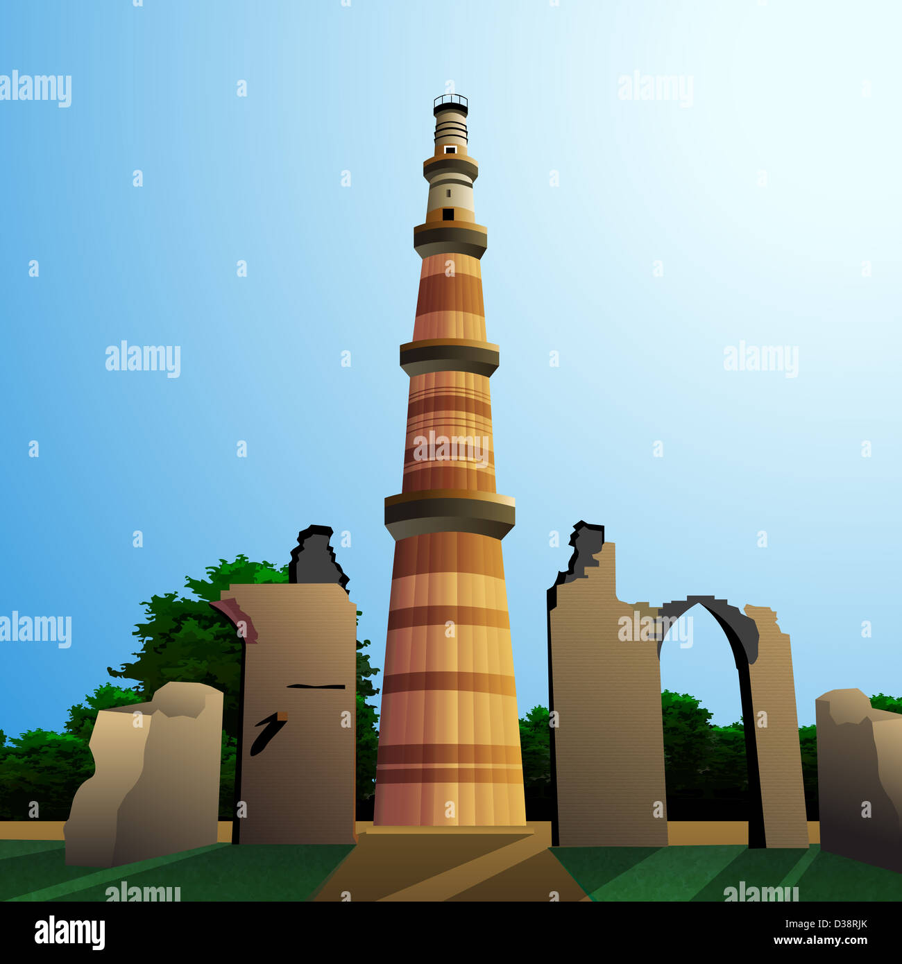 Niedrigen Winkel Ansicht von einem Denkmal, Qutub Minar, New Delhi, Indien Stockfoto