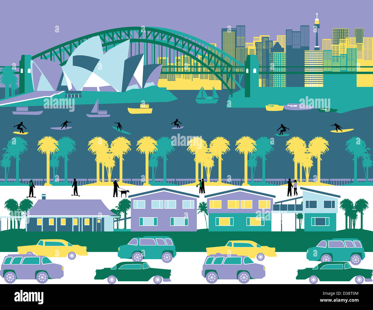 Opernhaus und eine Brücke in einer Stadt, Sydney Opera House, Sydney Harbour Bridge, Sydney, New South Wales, Australien Stockfoto