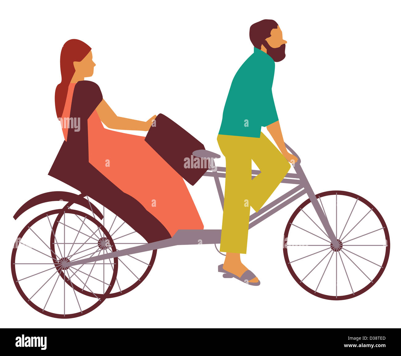 Frau reitet eine Fahrradrikscha, Indien Stockfoto
