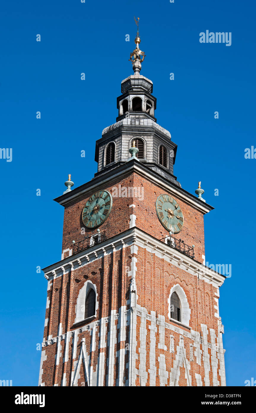 Rathaus-Turm mit Uhr in Krakau, Polen Stockfoto