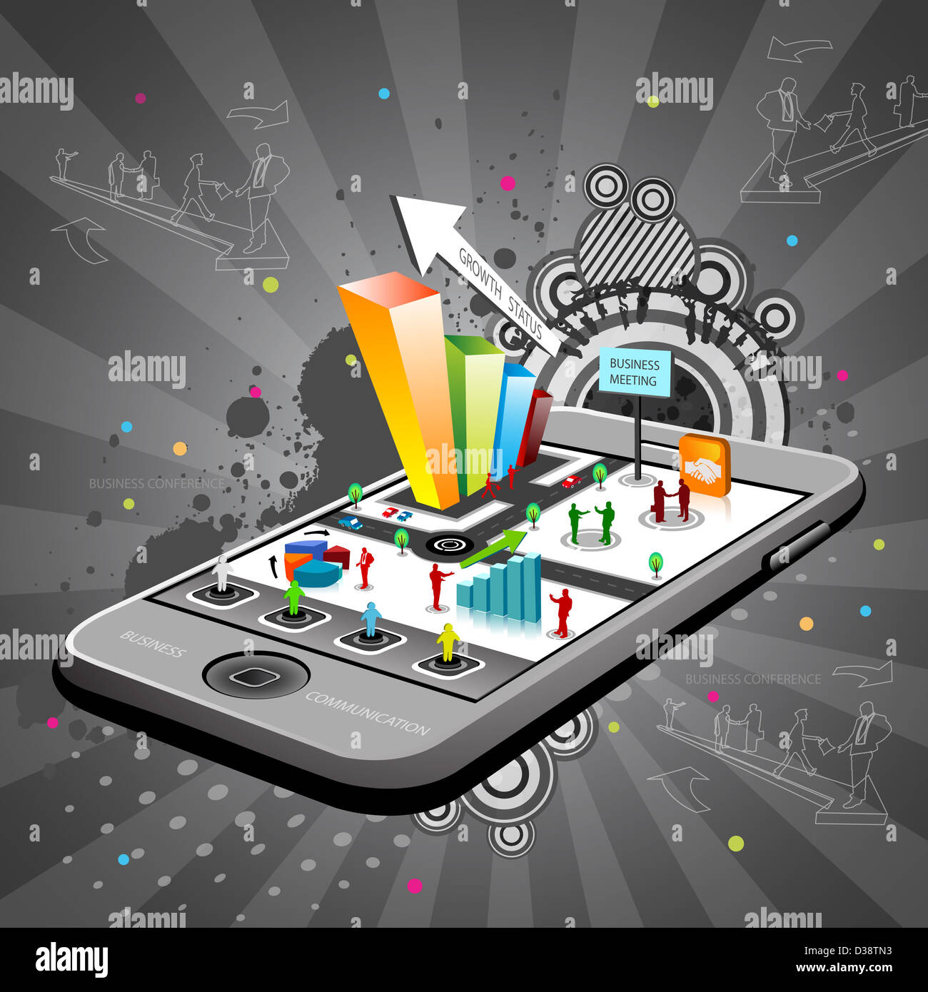 Anschauliche Darstellung zeigt die Verwendung des Mobiltelefons im Unternehmenssektor Stockfoto