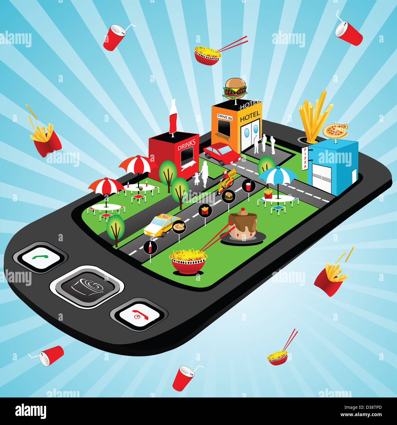 Anschauliche Darstellung zeigt die Verwendung des Mobiltelefons für Essen bestellen Stockfoto