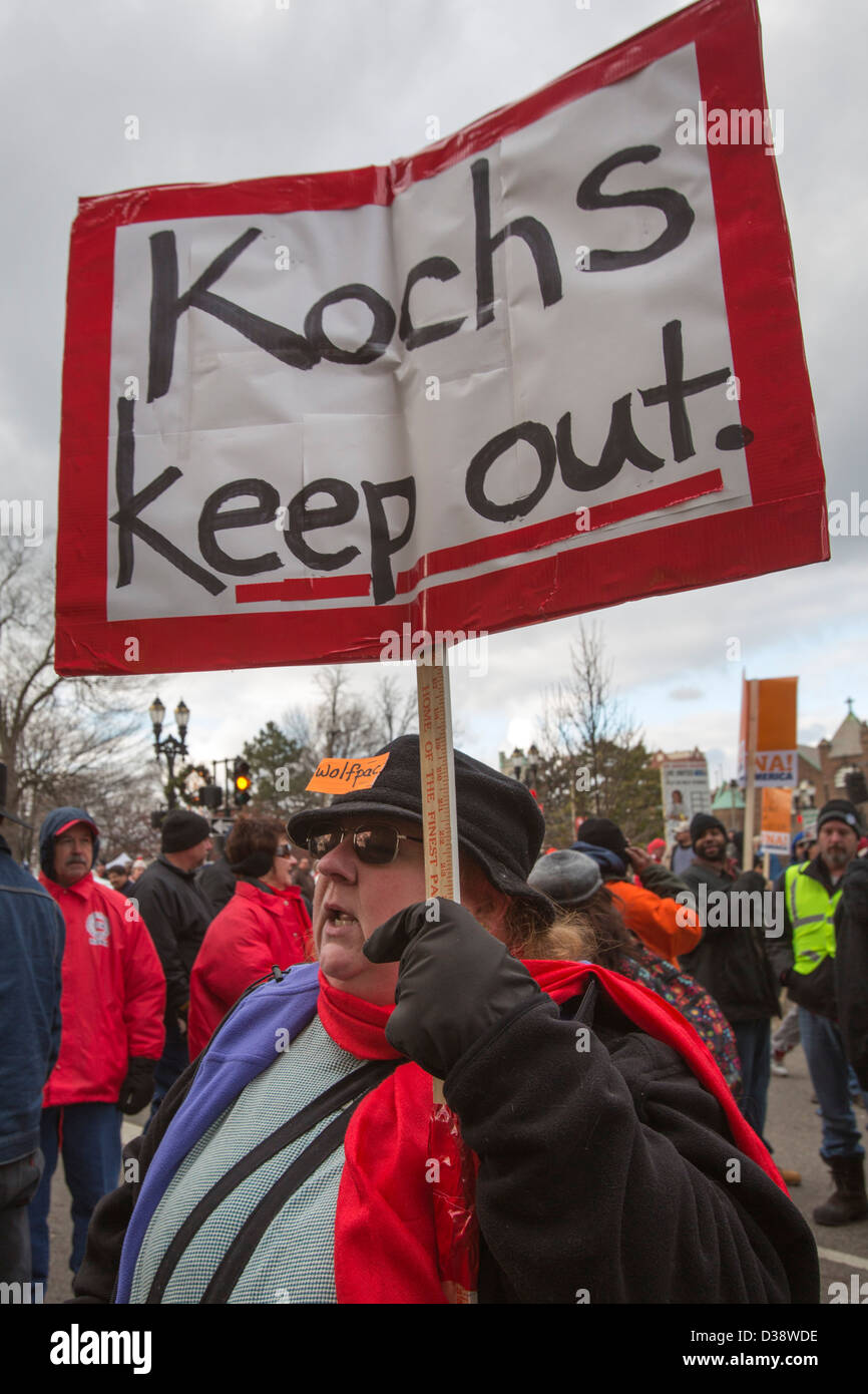 Gewerkschaftsmitglieder protestieren "Recht auf Arbeit" Gesetzgebung Michigan State Capitol Stockfoto