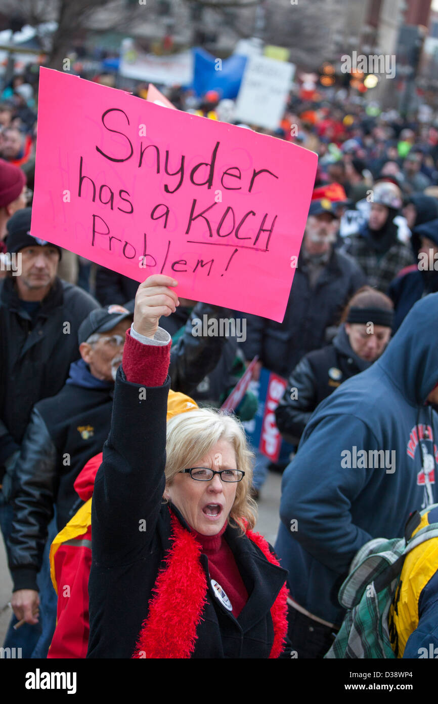 Gewerkschaftsmitglieder protestieren "Recht auf Arbeit" Gesetzgebung Michigan State Capitol Stockfoto