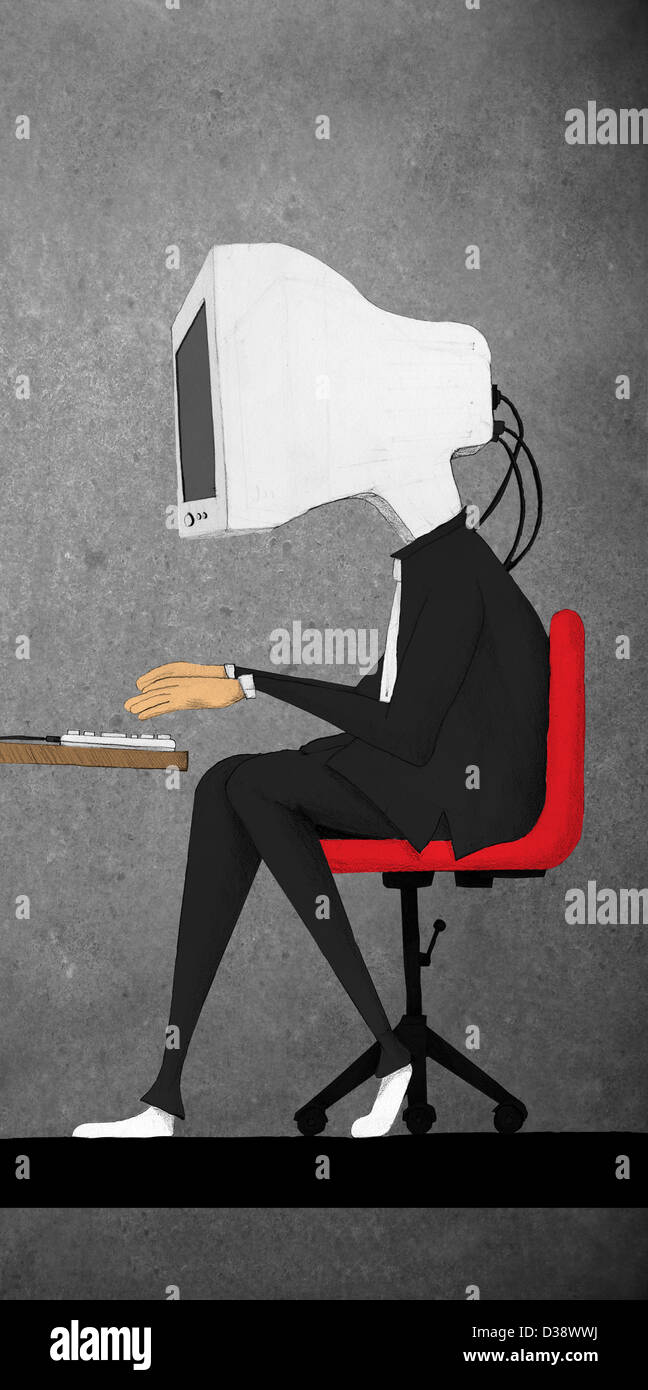Geschäftsmann mit einem Computer anstelle von Kopf Stockfoto