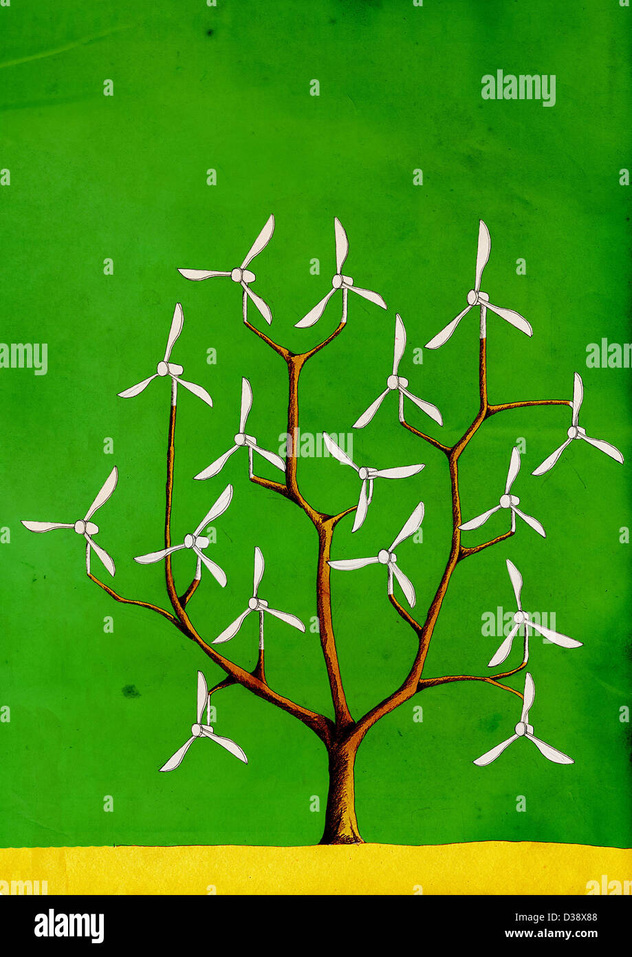 Rotorblätter an einem Baum Stockfoto