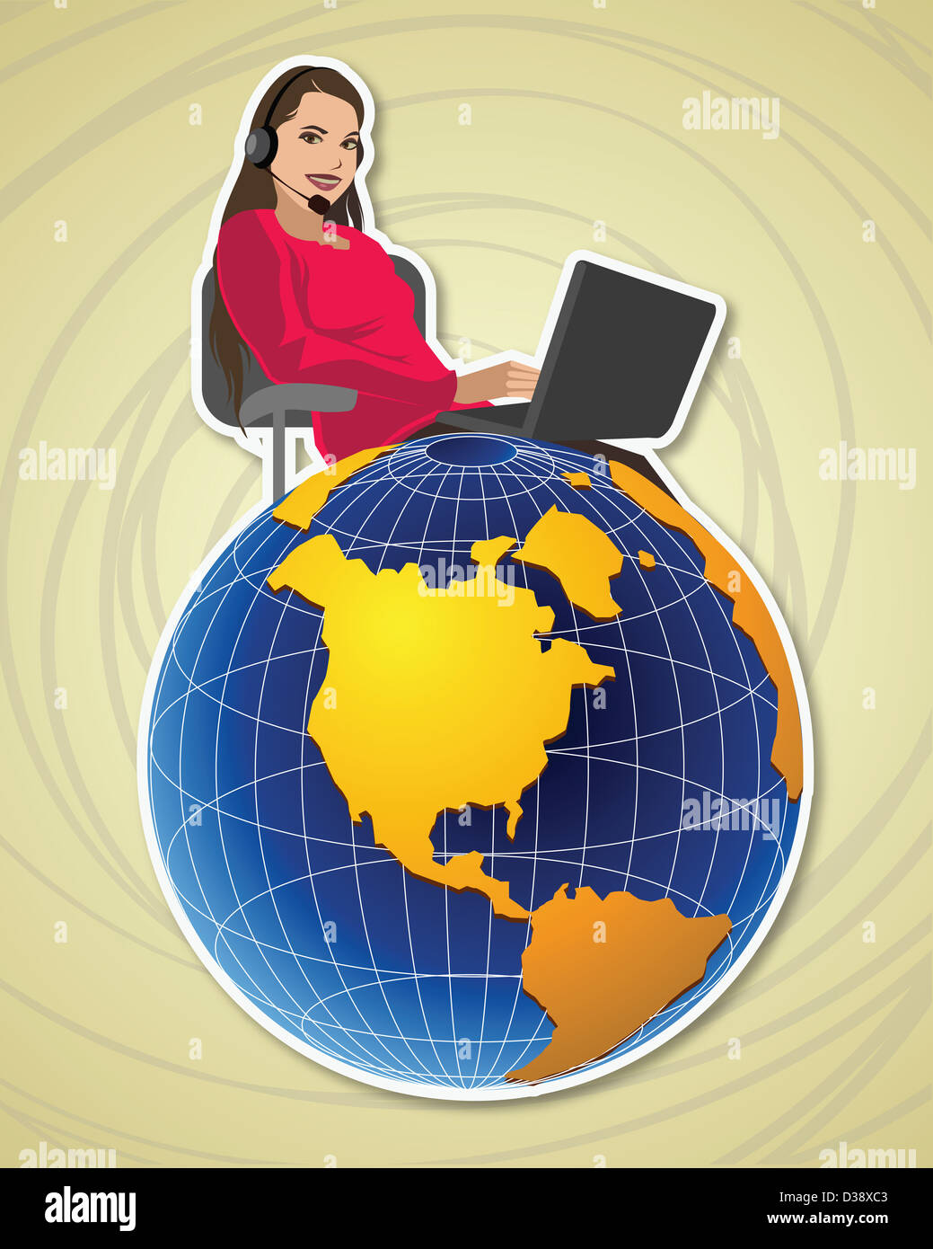 Weibliche Mitarbeiter des Kundendienstes mit einem Globus Stockfoto Weibliche Mitarbeiter des Kundendienstes mit einem Globus Stockfoto