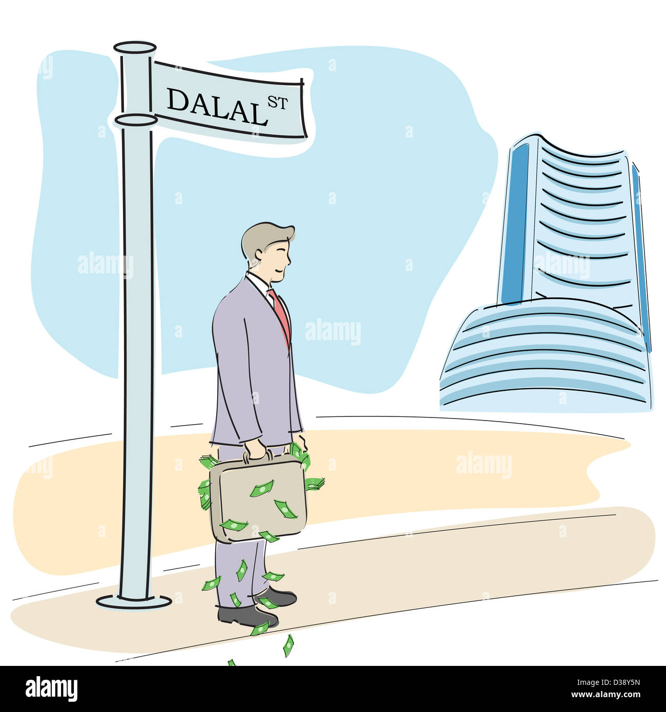 Geschäftsmann stand in der Nähe ein Schild, Dalal Street, Mumbai, Maharashtra, Indien Stockfoto