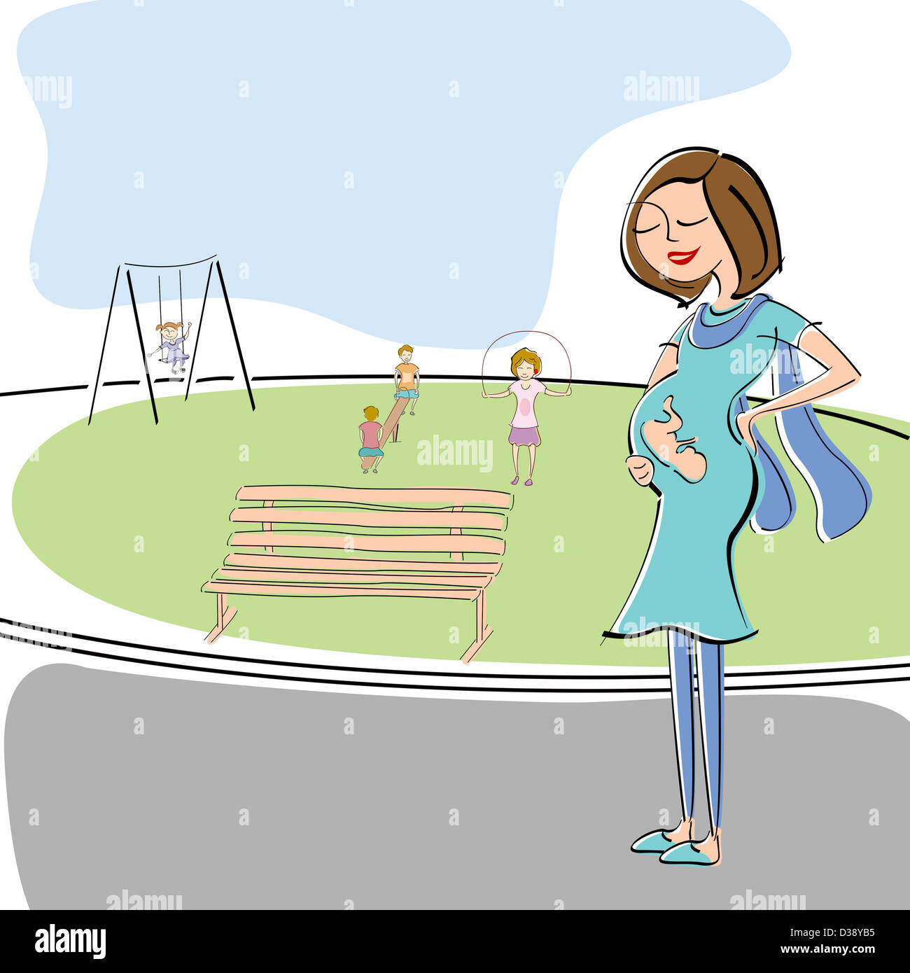 Schwangere Frau zu Fuß in einem park Stockfoto