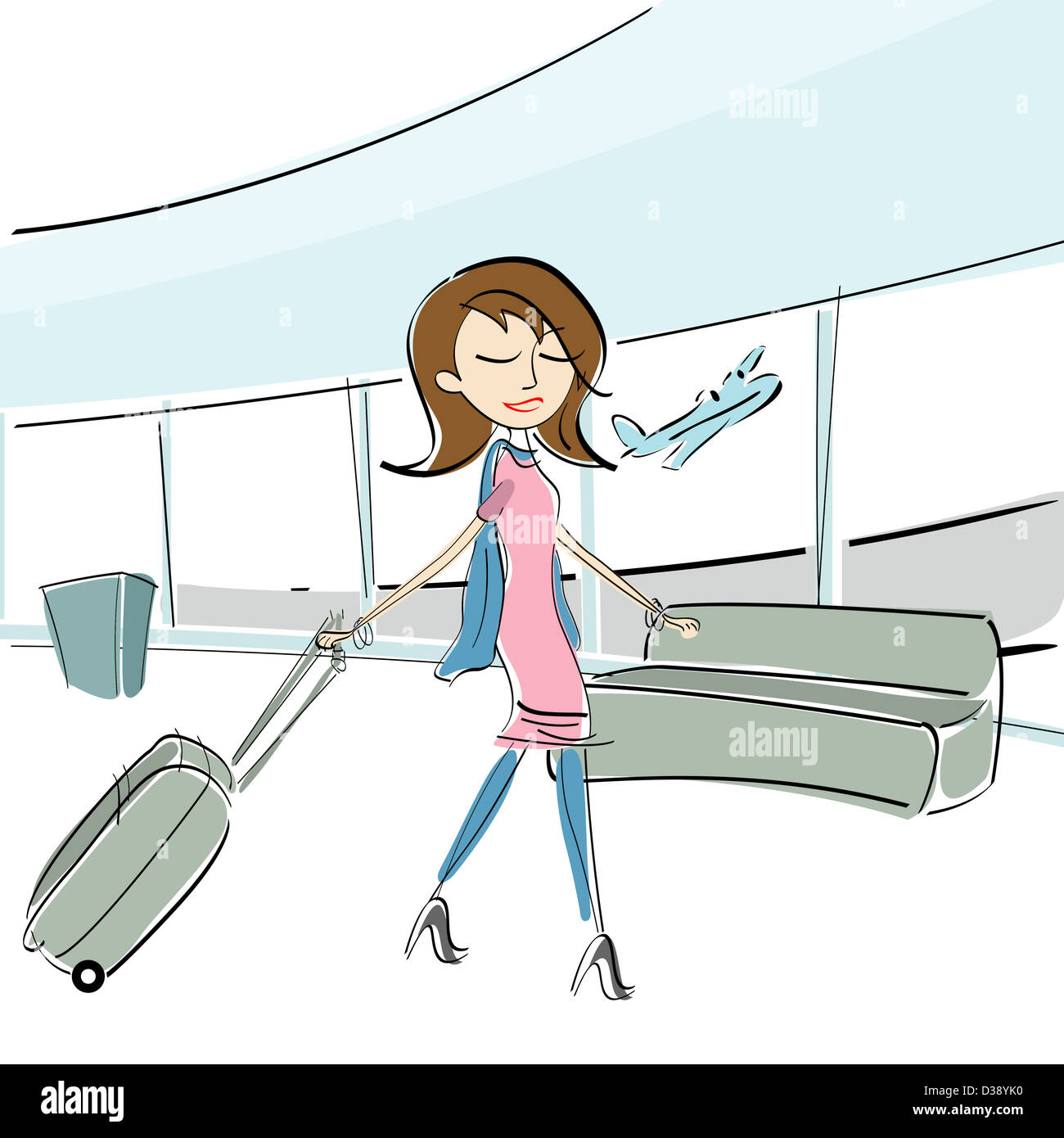Geschäftsfrau auf einem Flughafen Stockfoto