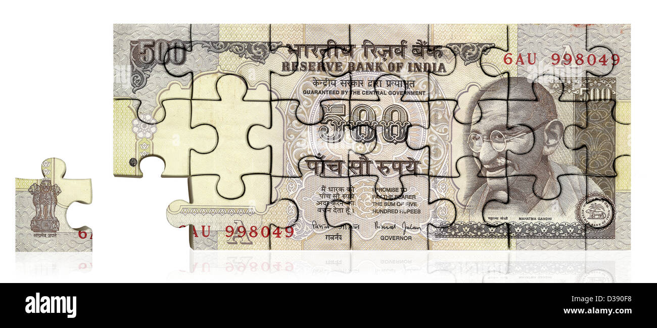 Fünfhundert vermerkt indische Rupie der Puzzleteil Stockfoto