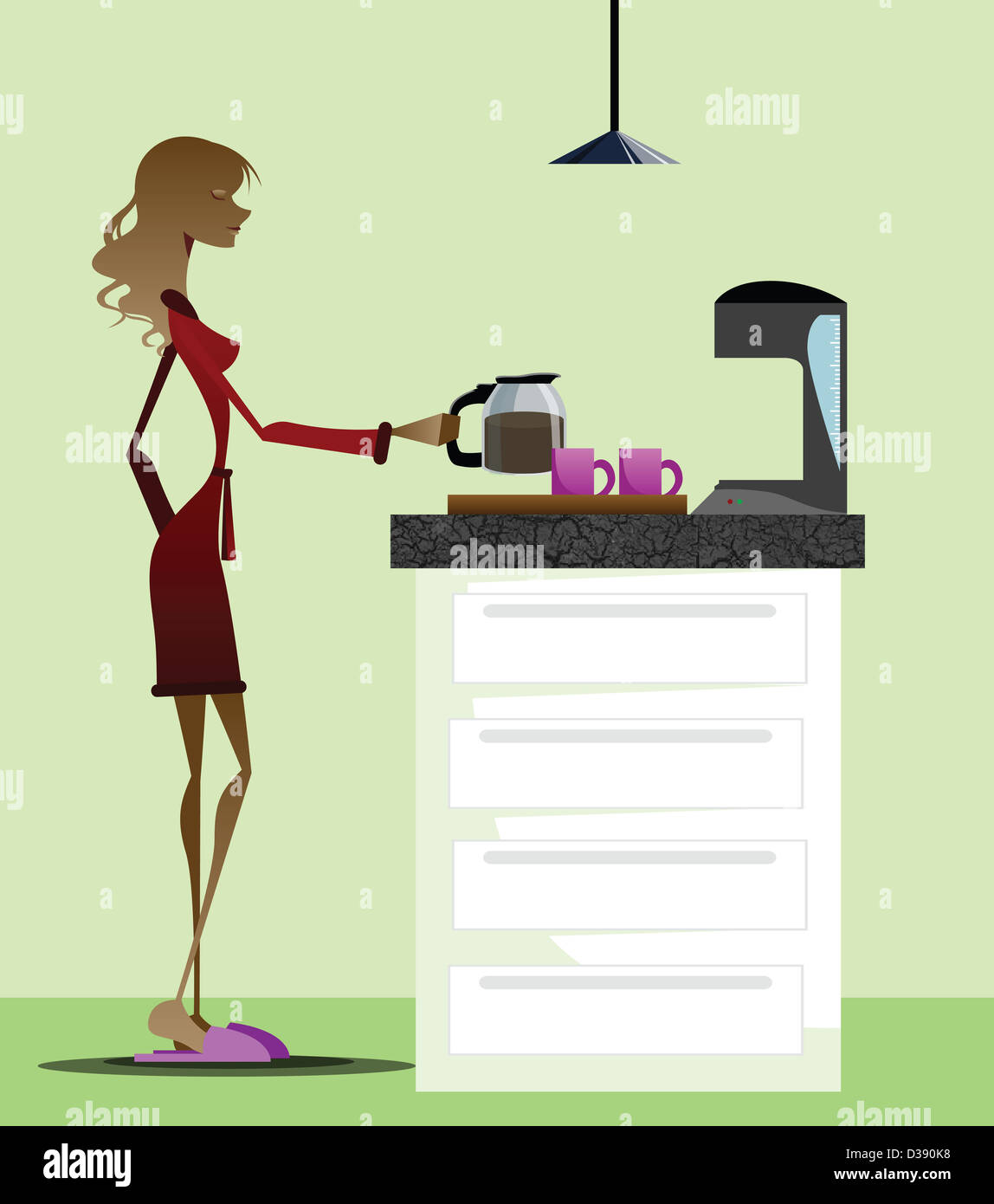 Frau, die Zubereitung von Kaffee in eine Kaffeemaschine Stockfoto