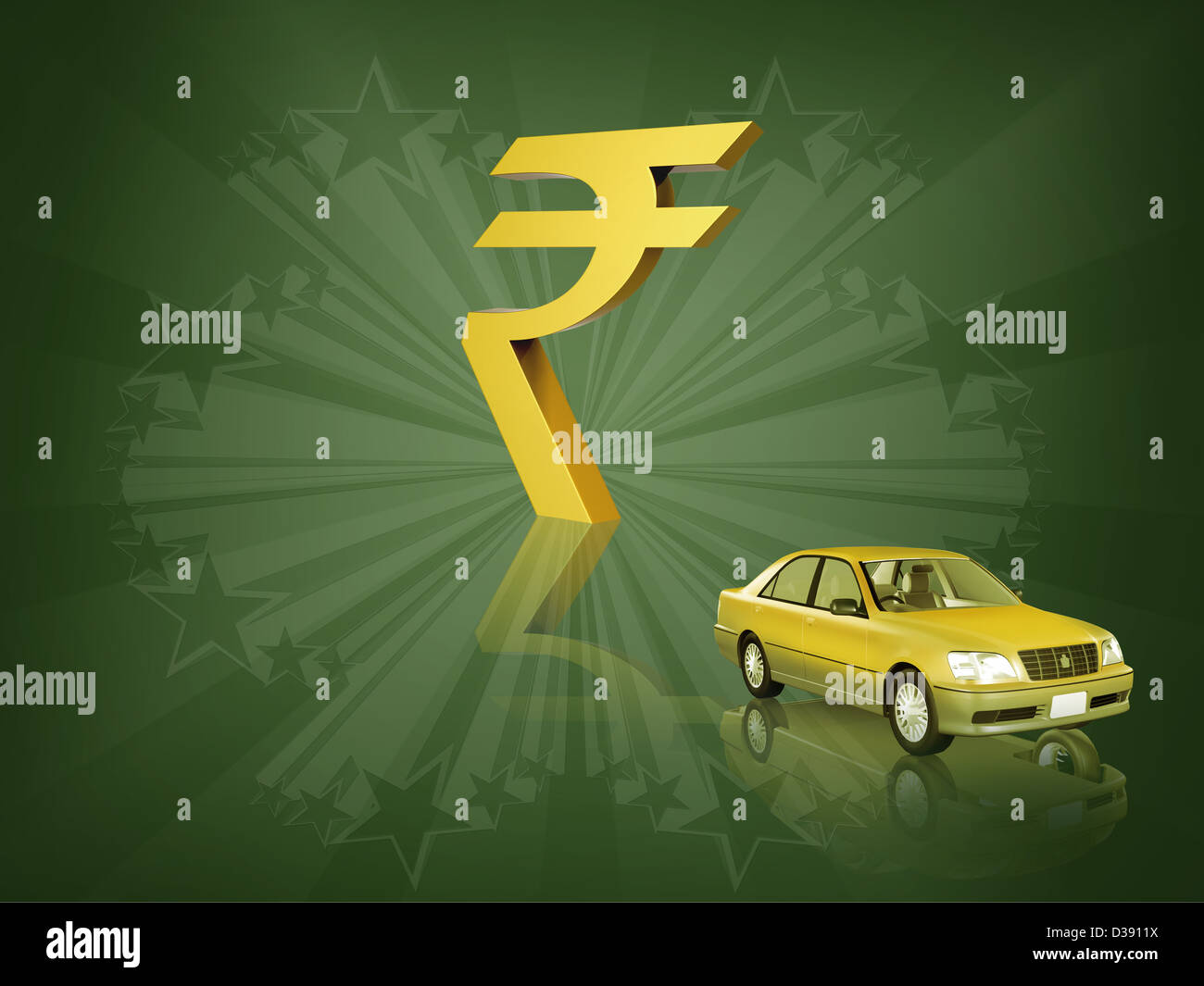 Indische Rupie-Symbol mit einem Auto Stockfoto