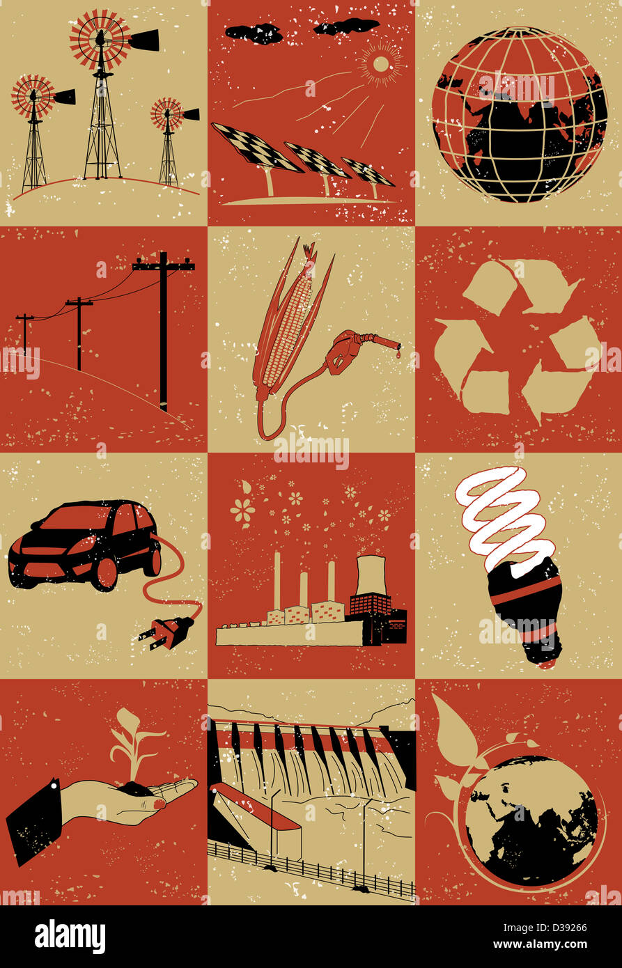 Collage von Gegenständen mit Bezug zur Umwelt Stockfoto