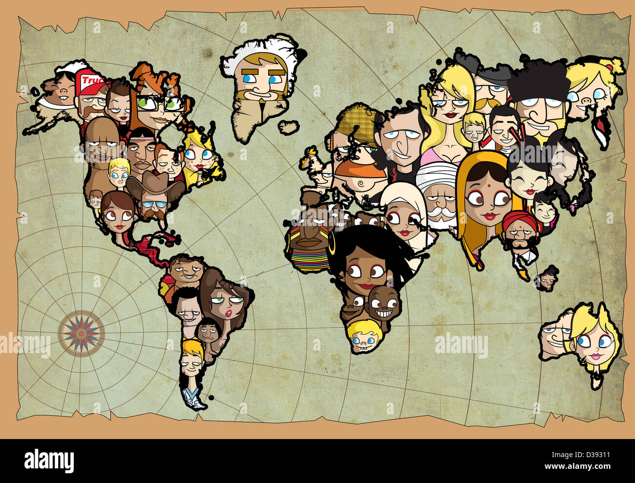 Multi-ethnischen Völker der Erde verbinden mit einem Globus Stockfoto