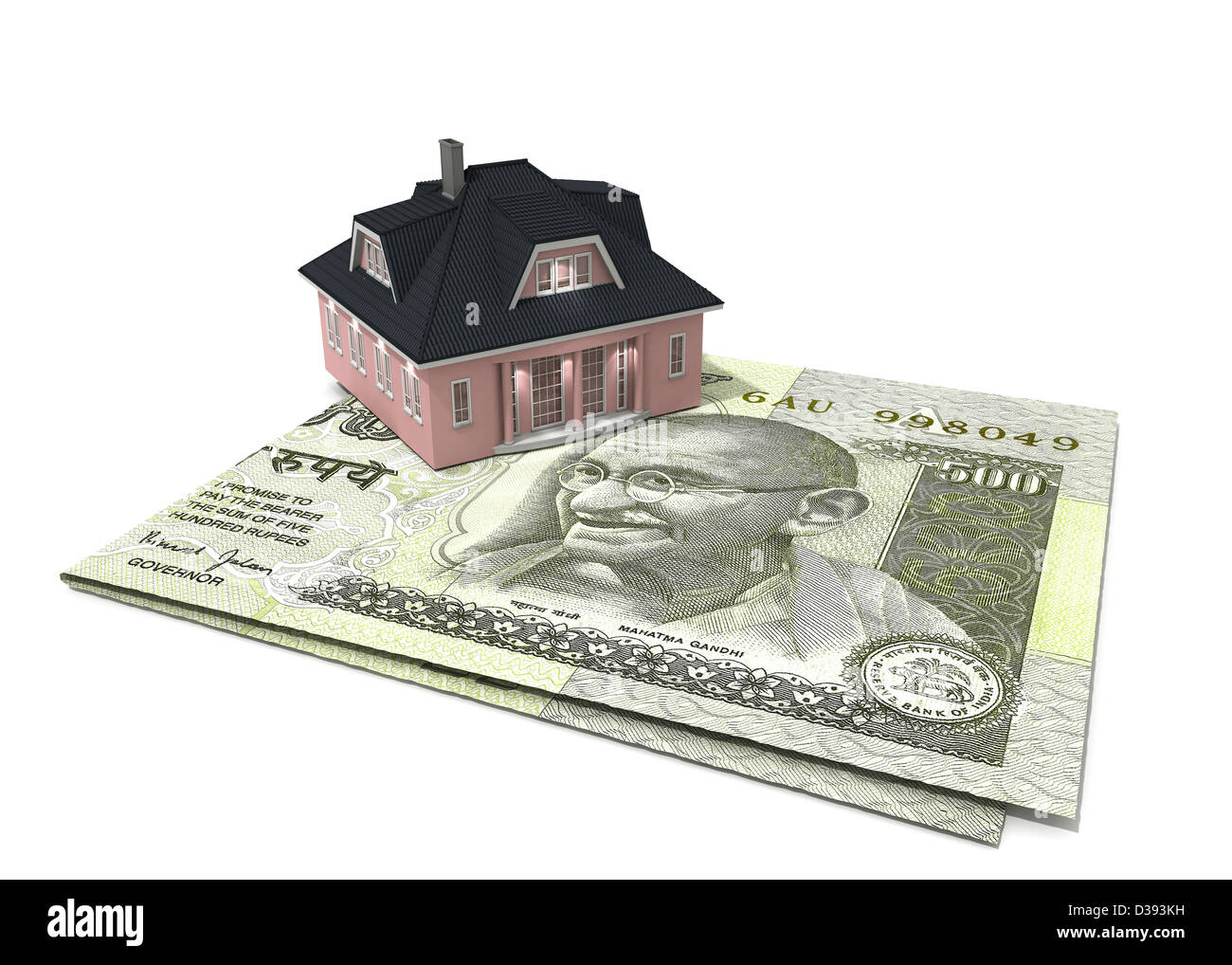 Modell Haus auf indische Rupie fünfhundert Hinweis Stockfoto